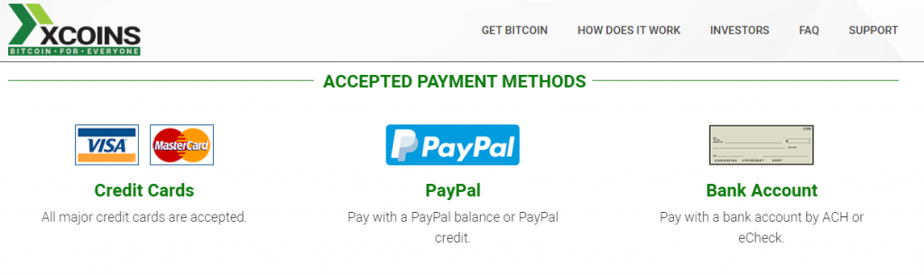 Accepted Payment Methods on xcoin