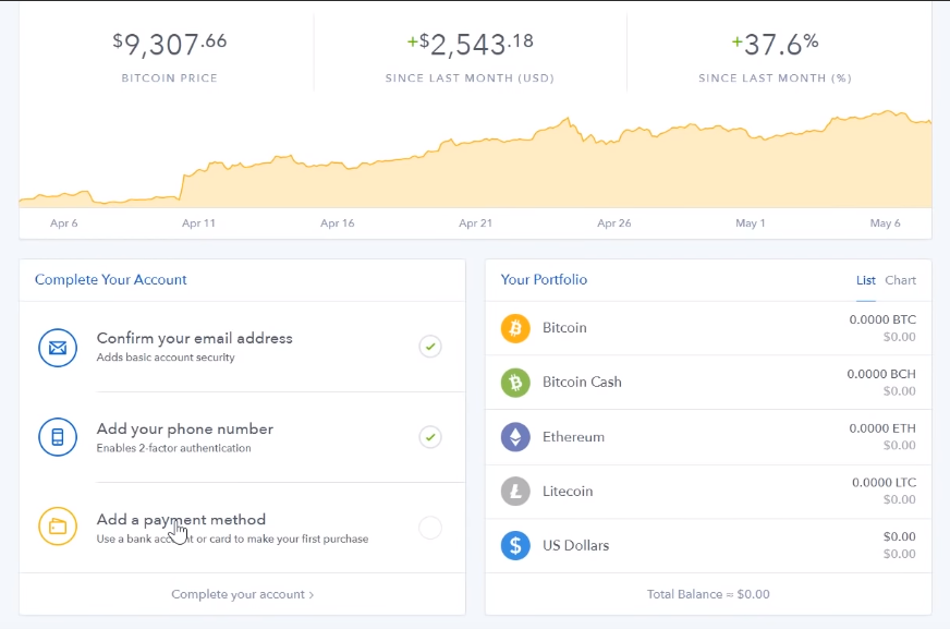 Add a payment method on Coinbase