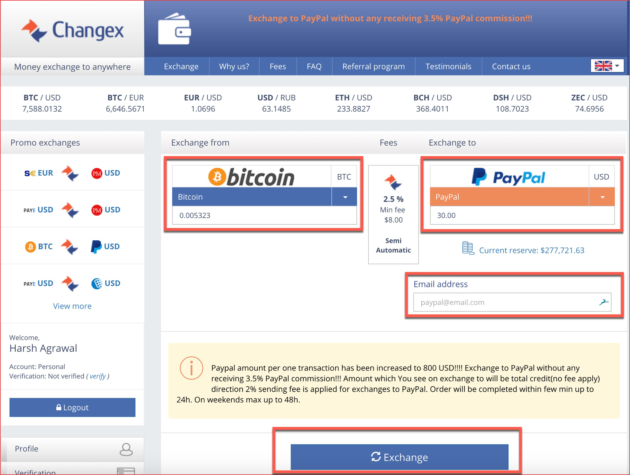 Exchange Bitcoin to PayPal