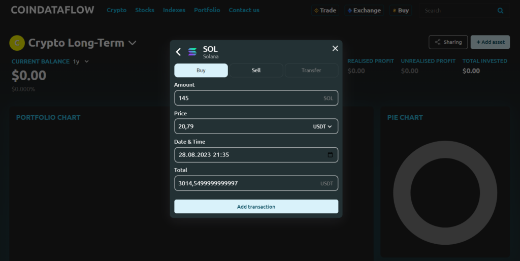 Adding a new asset to Coindataflow portfolio