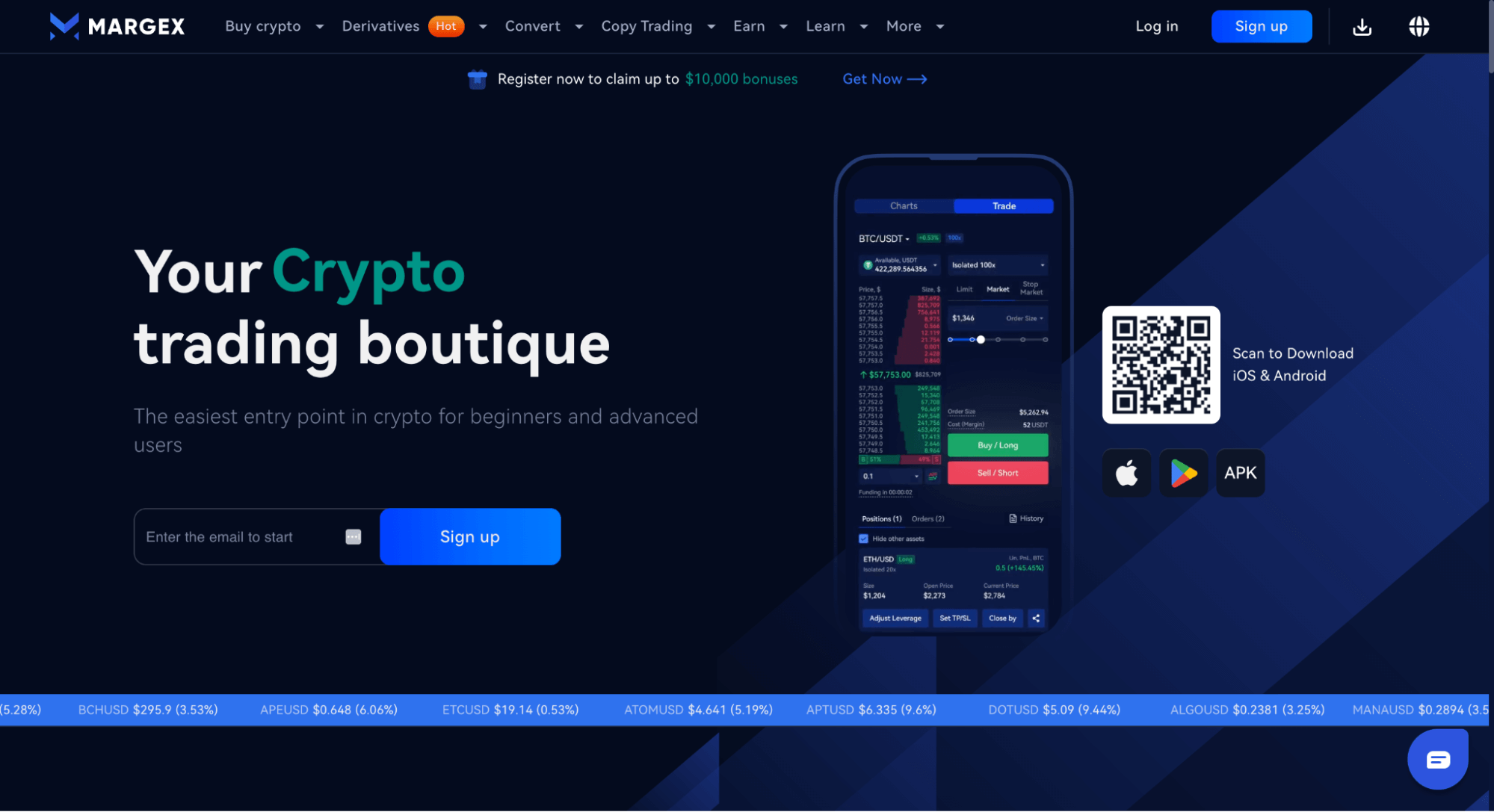 Margex wallet landing page