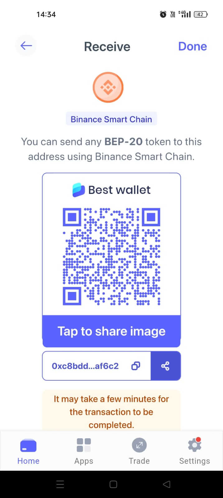 How to find your BNB address in Best Wallet