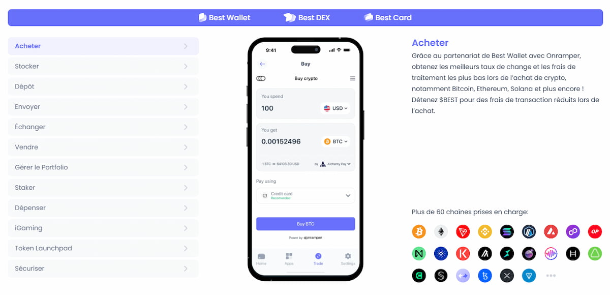 Best Wallet Acheter des cryptomonnaies directement depuis l'application