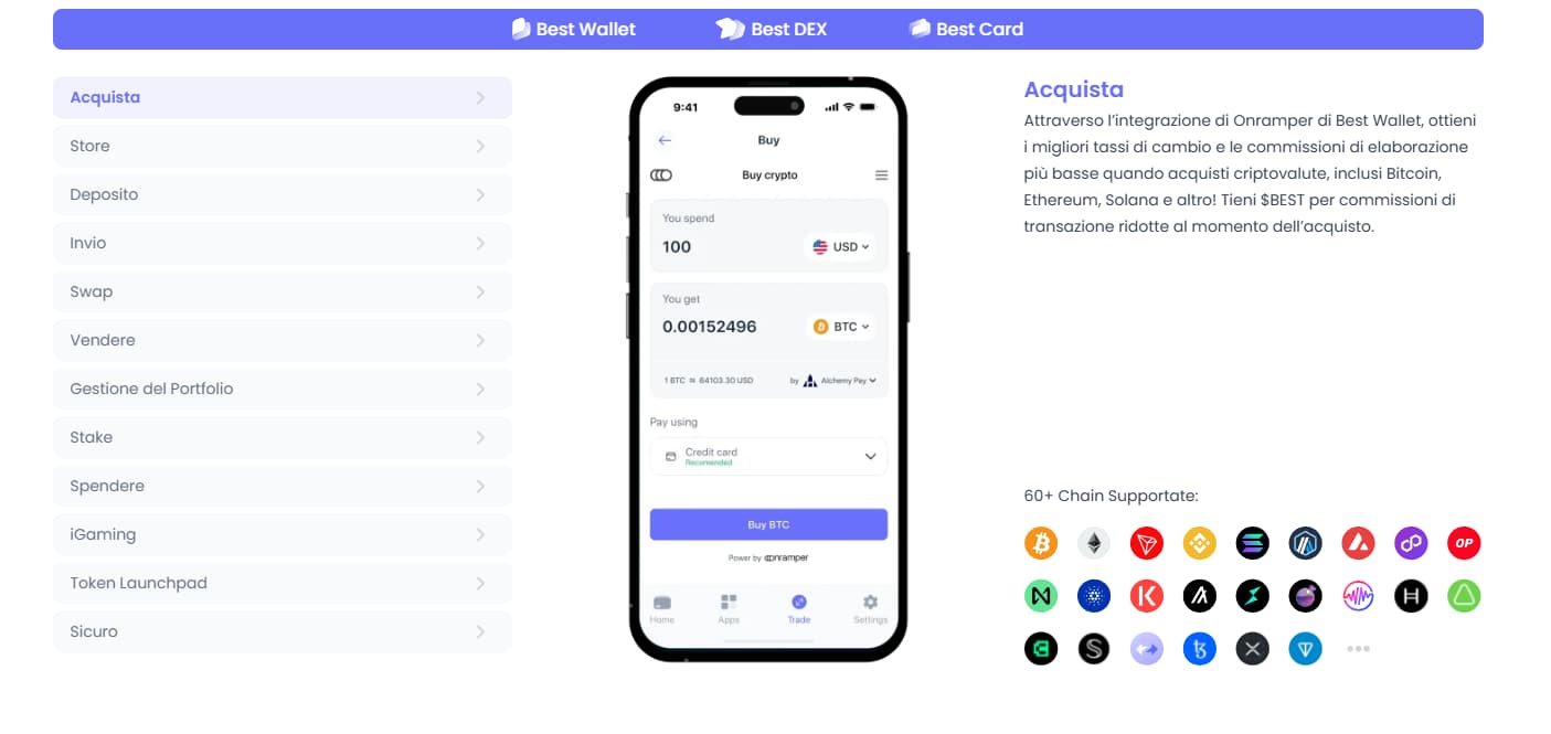 Trasferimento di Bitcoin da uno scambio su Best Wallet
