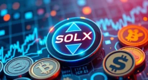 Solaxy（SOLX）トークンの未来的なデジタル画像、成長可能性を示す暗号資産のグラフとダイナミックな要素が表現されています。