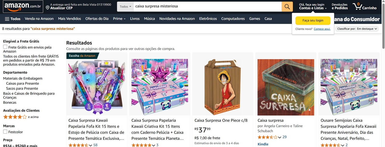 Caixa misteriosa amazon