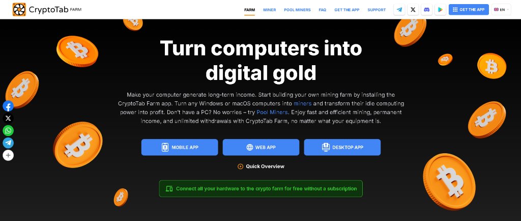 CryptoTab Farm ขุด Bitcoin ด้วยพลังงานจากอุปกรณ์