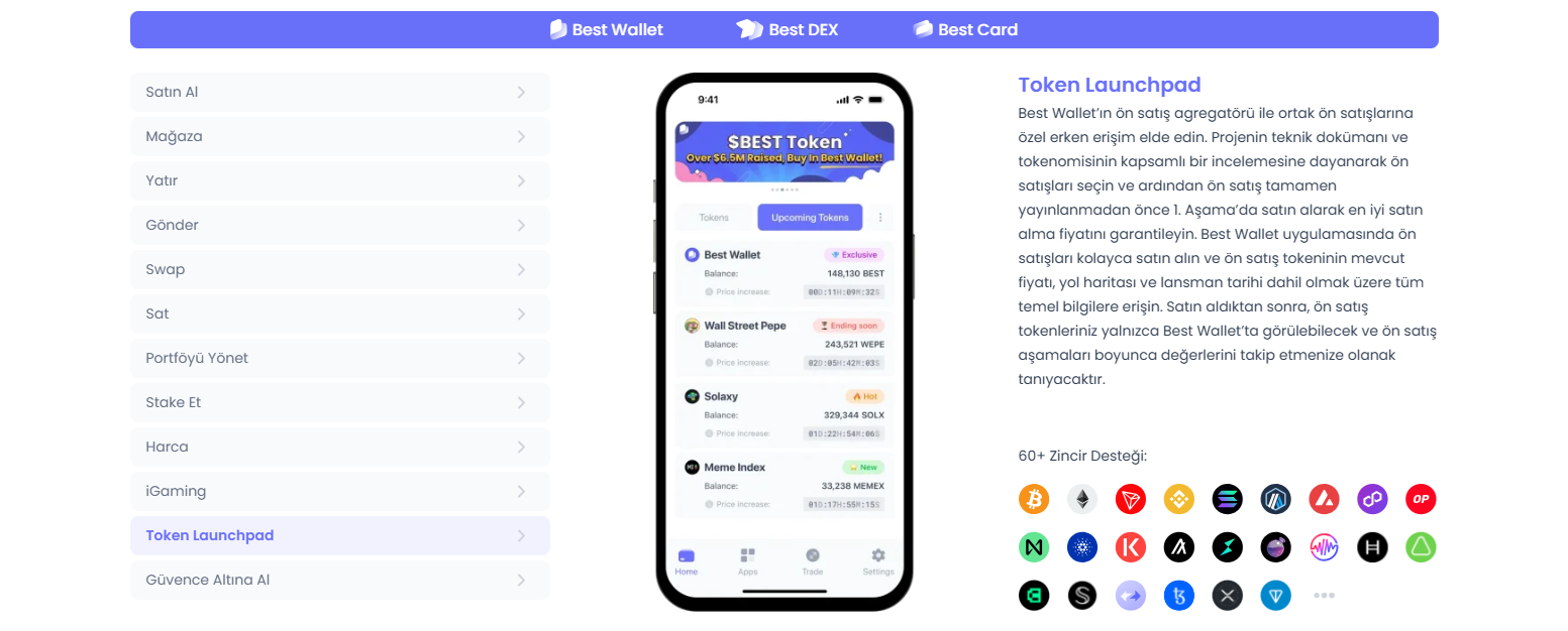 Best Walet Token launchpad özelliği